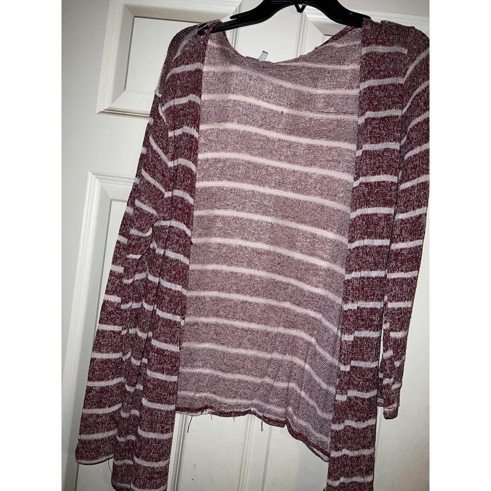 Charlotte Russe Maroon and White Stripped Cardigan